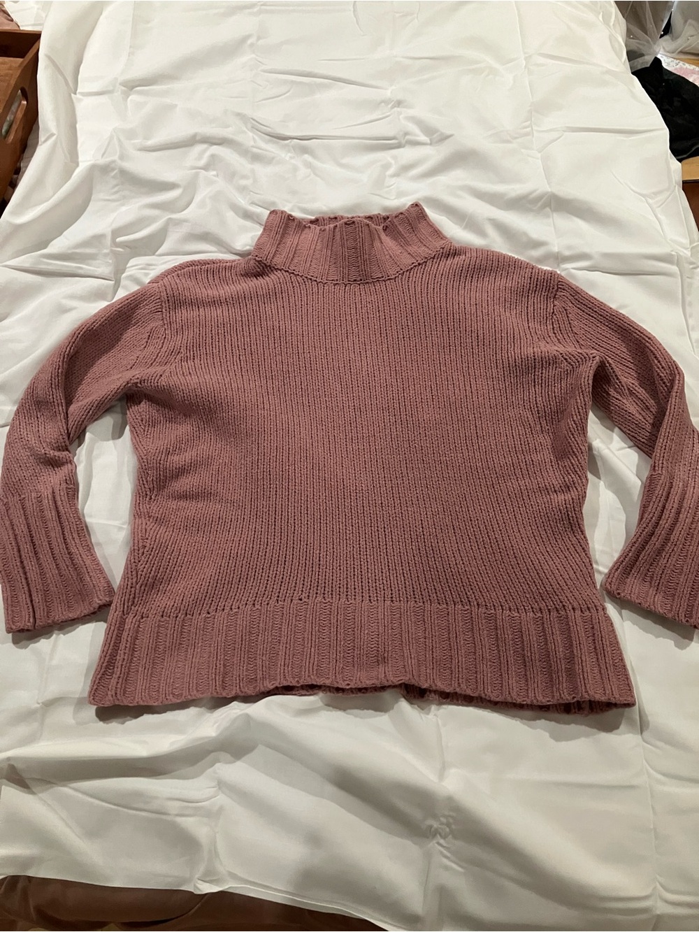 Philosophy Ribbed Mock Neck Sweater in Mauve Pink